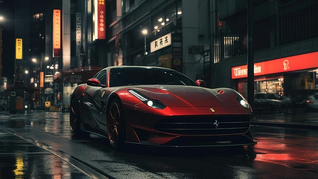 Roter Ferrari steht vor einem Laptop – Symbolbild für Autokauf und Kaufvertrag online ausfüllen
